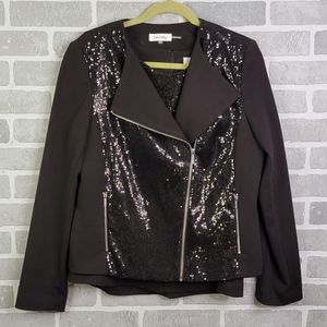 Calvin Klein Sequin 2 Piece Black Tank &  Zip-Up Jacket Women's Size L